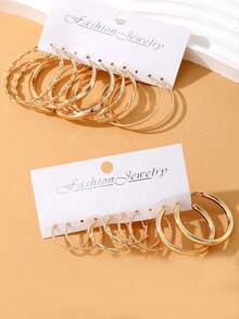 8pcs/Set Metal Twist Hoop Earrings For Teen, Jewelry Earrings Suitable For Daily, Party, Beach, Minimalist Style - Multicolor - View 5