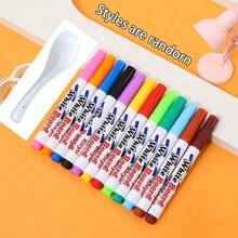 8/12/24 支带勺子的神奇水彩笔、带浮动墨水的神奇水彩笔、12 色创客笔涂鸦工具、浮动记号笔、可擦可洗 DIY 想象、绘画用彩色铅笔、学校用品、返校、圣诞节、万圣节（部分颜色随机）