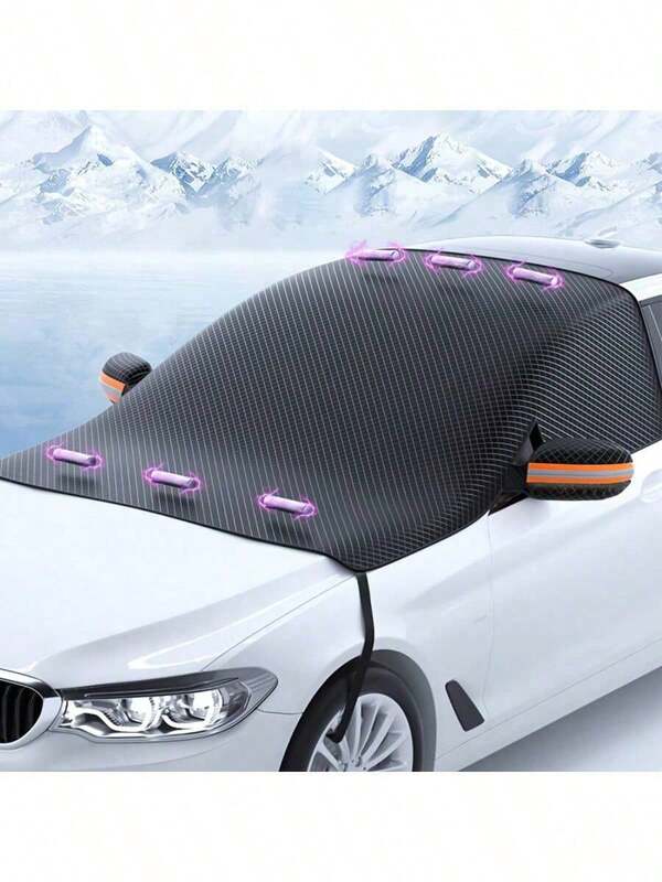 1 pieza Cubierta de parabrisas de coche engrosada y protector contra escarcha - Protección contra el hielo/congelación del invierno con cubiertas de espejos laterales y borde magnético, ajuste universal para coches, camiones, SUV y autocaravanas
