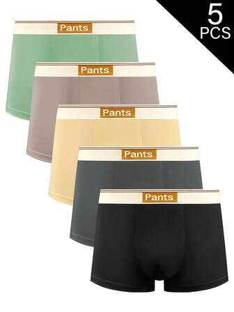 5 Pcs Men's Solid Color Leisure Flat Cornered Underwear, Sports Briefs, Men's Underwear Suitable For Sports And Daily Wear - Fashionable - Comfortable - Loose Men' Underwears. Suitable For Wearing In All Seasons, Men's Four Cornered Underwear.