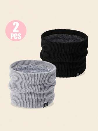 1/2pcs Kids Warm Winter Knitted Scarf, Soft Knit Neck Warmer, 8-16Y Teens Scarf, Children's Warm Scarf, Unisex, Christmas & New Year Gift For Kids