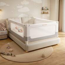 ONEYA BABY Bed Rails, No-Drill Needed Baby Bed Rail Guard For Toddlers With Height Adjustable, Thickened Child Safety Side Railing Guards/Bedrail For Kids, White/Grey - Màu Xám nhạt - Xem 1