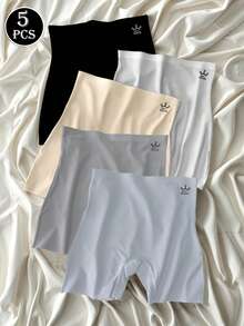 5 件/包女士亲肤舒适优雅简约纯色印花高腰无缝修身三角裤，防擦伤收腹内裤 - 混合色 - 查看 9