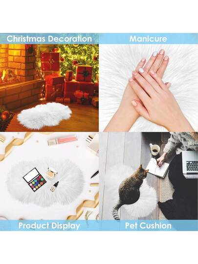 Molain Bench Cushion, Fluffy Carpet, Wit Zachte Faux Fur, Bedroom, Balcony, Couch, Reading Corner, Plush Mini Car Chair, Seat Cover, Hallway, Fireplace, Living Room, Vloer ations (50 Cm Oval) view 8