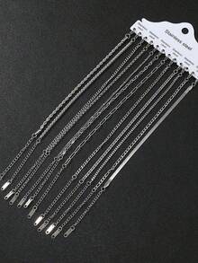 12pcs Fashion Stainless Steel Gold Silver Necklace Bracelet Jewellery Set Suitable For Daily Matching Use Lots Of Accessories - Multicolor - View 13