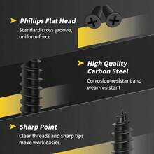 Wood Screws 5/8 Inch, PCS Premium Flat  Black Wood Screws, Self Tapping Electrophoresis Used In Indoor Furniture, Woodworking 6x 5/8 Inch - #6 x 5/8英寸 - 查看 3