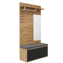 Wardrobe Set, Compact Wardrobe, Hallway Wardrobe With Mirror And Upholstered Cushions, Hallway Cabinet, Living Room Wall Unit, Shelf, Hallway And Entrance Hall Wardrobe Panels, Shoe Cabinet - Black - View 8