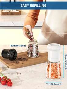Manual Pepper Grinder | C Choice For Holiday Gifts! A Must-Have For Kitchen Cooking! Large Capacity Glass Compartment With Dust-Proof Design, Comfortable Grip With Long Waist Circumference, Manually Adjustable, Freely Controlled Thickness, Fully Detachable, Easy To Clean, Can Grind Black Pepper/Sea Salt/Rose Salt, Practical And Fashionable, Super Thoughtful Gift For Housewives And Kitchen Friends! - Color/style Random - View 12