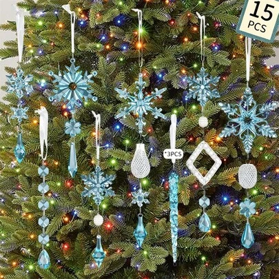 Crystal Christmas Tree Ornaments Creative Snowflake Icicle Drop Ornaments Hanging Decorations For Home