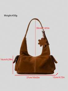 Geantă de umăr hobo din piele întoarsă, în stil retro, cu model Crescent Moon, buzunare multiple și capacitate mare. Un nou stil de toamnă/iarnă, această geantă simplă și casual este perfectă pentru naveta zilnică, serviciu, întâlniri de weekend, petreceri, sărbători sau ca un cadou pentru prieteni sau familie. - Maro - Vizualizare 10