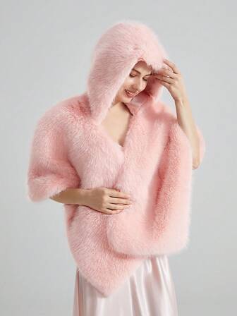 一件新娘毛皮披肩，加厚狐狸毛斗篷外套，适合秋冬季节，可作婚礼伴娘礼服外套，高端