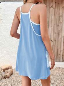 Women's Tennis Dress Athletic Mini Romper With Built-In Shorts Summer Active Outfits - Blue - View 3