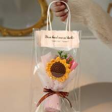 Buchet de floarea-soarelui croșetat manual, decor de casă cu floarea-soarelui, decor de birou cu tematică caldă, perfect pentru Ziua Îndrăgostiților, Ziua Recunoștinței, Ziua Profesorilor, Anul Nou, cadou de Crăciun, aranjament din material autoadeziv pentru casă sau birou, decor de floarea-soarelui, inclusiv hârtie de ambalare - Multicolor - Vizualizare 2