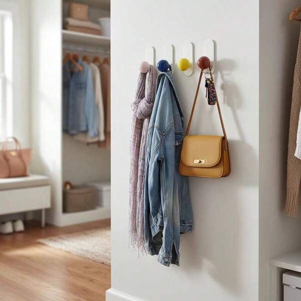 1 Creative Universal Colored Spherical Wall-Mounted Hooks, With Lovely Glossy Spherical Balls In Pink, Blue, Yellow And Red, With Black Rod And White Base. These Hooks Are Made Of Metal Sticker Material, Which Is Easy To Install And Has Powerful Hanging Function. They Are Suitable For Family Halls, Bathrooms, Children's Rooms And Other Scenes, And Are Also A Good Choice For Holiday Decoration Accessories.