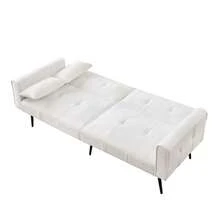 Futon Sofa Bed, Modern 68-Inch Futon Sofa, Convertible To A Bed, Sofa Bed Living Room Furniture Futon Set - Fits Small Spaces - Beige - View 10
