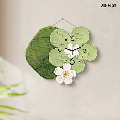 2D Floral Creative Silent Decorative Wall Clock, Ultra Quiet Quartz Movement, No Ticking Sound, Suitable For Bedroom, Dining Room, Living Room, Office, Sofa Background, Home Decor