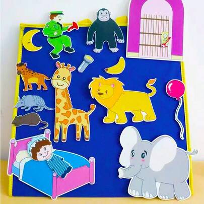 Quixorblex 15件套毛毡故事场景道具创意围裙角色扮演教学辅助用品毛毡动物角色套装课堂互动活动用品家庭聚会学习展示派对装饰拍照道具