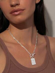Collar con colgante de cruz para mujer, collar de cruz grueso con cierre de palanca, cadena de clip de papel, collar con dije delicado, joyería de moda religiosa y simple de plata como regalo - Plateado - Ver 4
