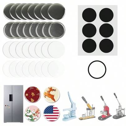 Sets Square Button Parts Fridge Magnet Button Maker Supplies Square - Shaped Badge Maker 50mm Including Metal Cover, Plastic Back Cover, Film,