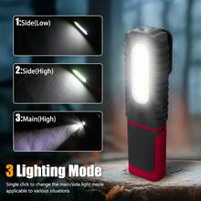 1pc Portable Rechargeable Work Light Magnetic COB LED Flashlight Hanging Lamp With Built-In Battery Camping Torch