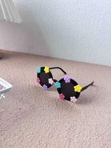 1pc Super Lightweight Children's Glasses, Comfortable For Boys & Girls, Fashionable For Photos, Parties, Cycling, Travel, Floral Design, Round Frame, Unique Wear - Children's - View 4