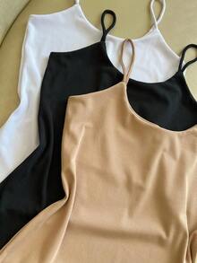 Kit 3 Women's Suplex Ribbed Tank Top With Thin Straps, Ribbed Blouse, Summer Stylish, Fashion Blogger Colors, Summer - 黑色/米色/棕色 - 查看 2