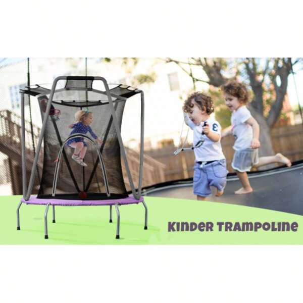 Indoor/Outdoor Trampoline Set, Round Galvanized Steel Garden Trampoline, Ideal Children's Trampoline For Birthdays And Christmas, Load Capacity: 50 Kg, Dimensions (H X W): 157 X 147 Cm, Purple/Grey