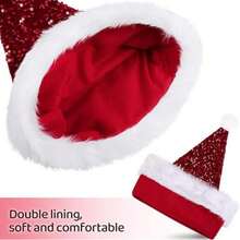 1pc New Thick Sequin Christmas Hat, Christmas Decoration, Adult Christmas Hat, Pink/Red - Red - View 4