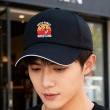 A black cap with a Greco-Roman wrestling pattern, fashionable, a summer cap breathable small head around retro unisex low cap snapback snapback cap Duckville cap low cap visual graphic print fashionable ball cap baseball cap sports Baseball cap duck cap large head around - ブラック - チェックする 2