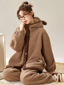 Women Lounge Sets - Brown Pajama Set - View 8