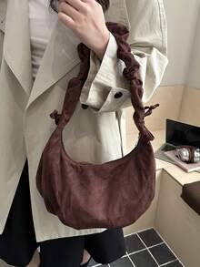 Solid Color Suede Like Simple Pleated Shoulder Bag, Suitable For Shopping, Wallets, Shopping, Young Women, College Students, Newcomers, And White-Collar Workers. They Are Very Suitable For Offices, Universities, Work, Business, Commuting, Outdoor Activities, Travel, And Outings