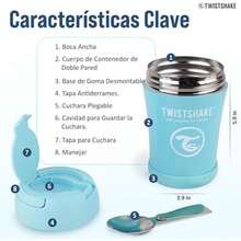Twistshake Contenedor de Alimentos para Bebé 350 ml | Recipiente Térmico para Comida | Conserva Temperatura por 10 hrs | Incluye Cuchara Plegable | para Aire Libre, Rutina Diaria o Viajes |(Azul) - Multicolor - Ver 3