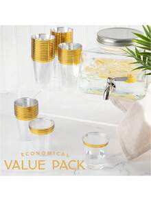 100 chiếc cốc nhựa màu vàng, cốc nhựa trong suốt 6,76oz viền vàng, cốc bia nhựa màu vàng, cốc nhựa cứng dùng trong tiệc tùng viền vàng, cốc nhựa viền vàng sang trọng, hoàn hảo cho đám cưới và tiệc tùng. - Vàng - Xem 5