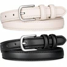 2 Pack Leather Belts Women, Belts Jeans Pants Dresses With Stylish - Black+White - View 6