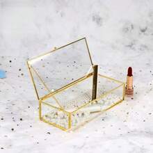 1pc Minimalist Glass Storage Box, Metal Frame, Transparent Desktop Organizer Box, Geometric Design - Multicolor - View 9