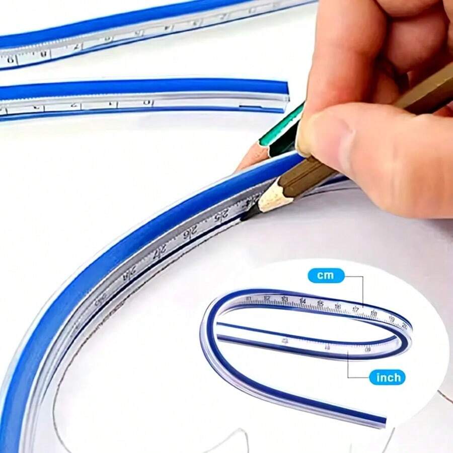 1pc Flexible Curved Ruler, 12 Inch With Inked Edges, For Drawing, Drafting, Engineering, Template Making, Saddle Accessories