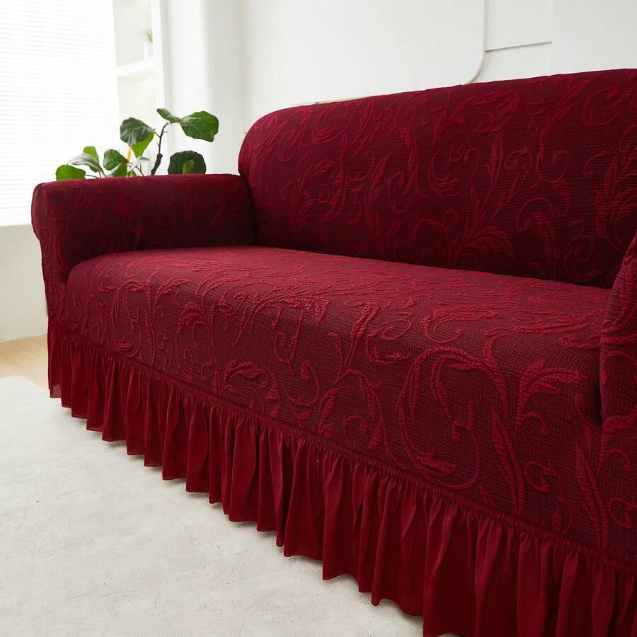 High Stretch Sofa Slipcovers With Skirt 1/2/3/4 Seat Couch Covers Washable Stretch Fitted Sofa Cover For Cushion Couch Universal Slipcover Durable Furniture Protector - 酒紅色 - 查看 1