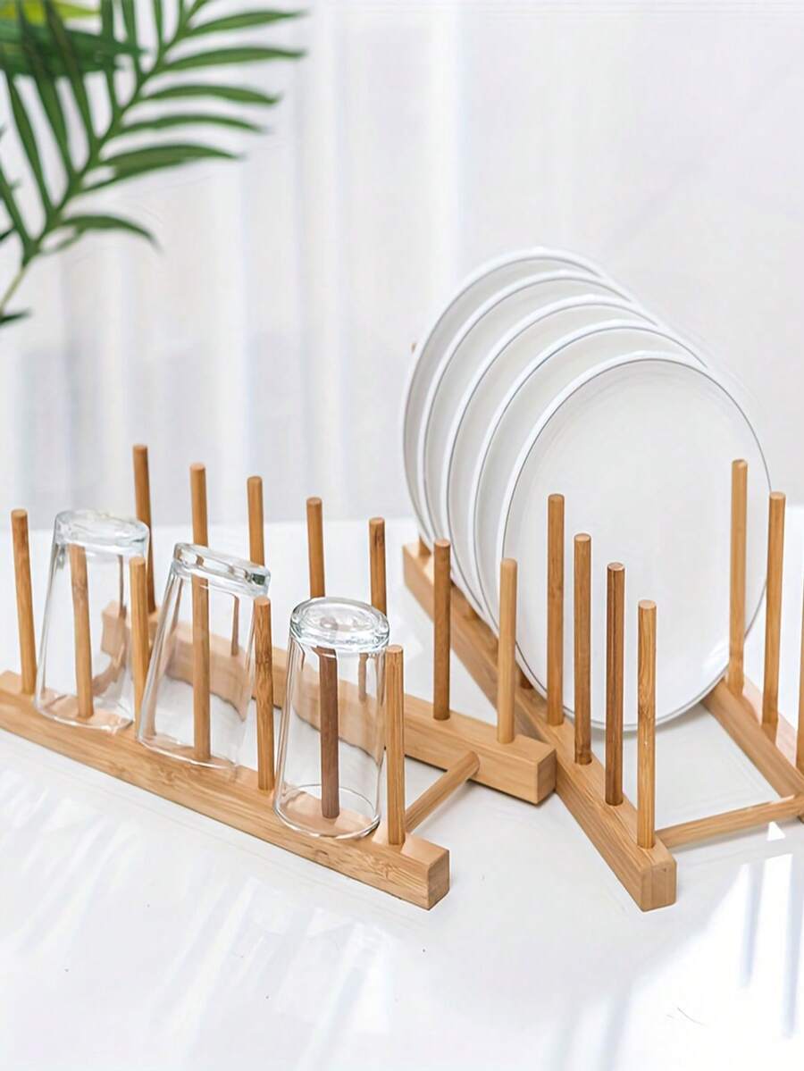 1个竹木盘架，厨房收纳整理架，可放置盘子、碗、杯子、锅盖和砧板，多功能竹制晾干架，书架，家居厨房用品