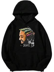 Drake Hair Clip Graphic Hoodie - Hip - Hop Art Design Unisex Hoodie - màu đen - Xem 1
