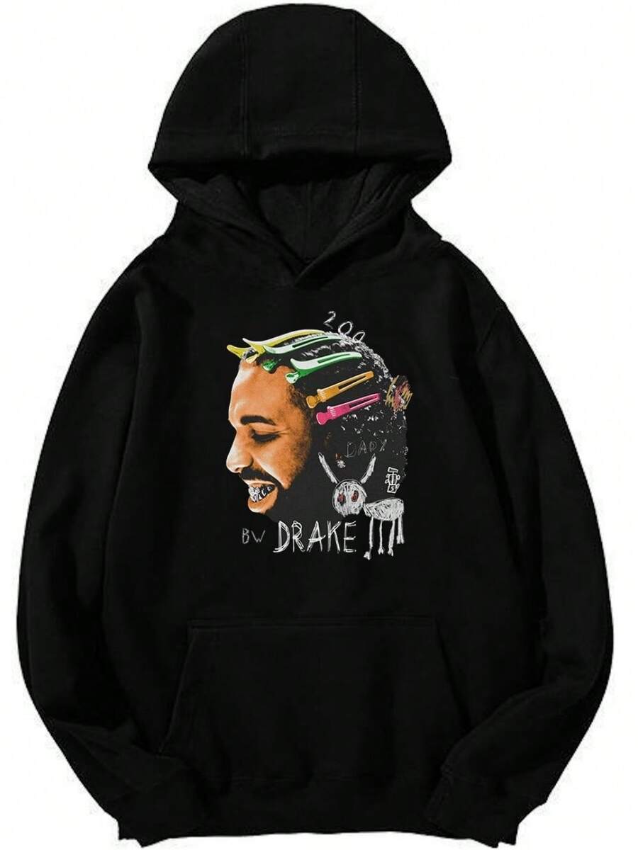 Drake Hair Clip Graphic Hoodie - Hip - Hop Art Design Unisex Hoodie - màu đen - Xem 1