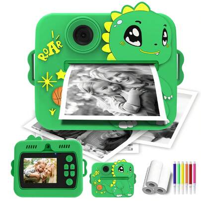 Máy ảnh trẻ em in ảnh tức thì dành cho bé trai và bé gái từ 3-12 tuổi, Máy ảnh zoom kỹ thuật số 16X để quay vlog Màn hình IPS 2,4'' Máy ảnh có thể sạc lại Chụp ảnh chuyên nghiệp, Máy ảnh kỹ thuật số HD 1080P dành cho trẻ em kèm bút 6 màu và 3 giấy in Đồ chơi in ảnh tức thì Quà tặng Giáng sinh và sinh nhật cho trẻ mới biết đi, Thích hợp làm quà tặng cho gia đình/bạn bè/đối tác/người trẻ, du lịch và phiêu lưu ngoài trời, - Năm mới, Halloween, Quà tặng Giáng sinh và sinh nhật hoàn hảo, Màu xanh lá cây