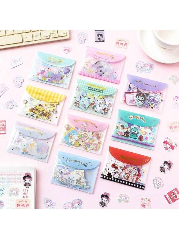 Sanrio 40 pièces/set Ensemble d'autocollants mignons de Sanrio dessin animé hello kitty, autocollants pour étui de téléphone, autocollants DIY, autocollants décoratifs, autocollants de dessin animé Kuromi, autocollants de périphériques de téléphone/bagage, autocollants de cahier/bouteille d'eau/guitare, autocollants DIY de dessin animé Pompompurin et autocollants de sac de rangement My Melody, convient comme petit cadeau pour les filles, cadeau de vacances