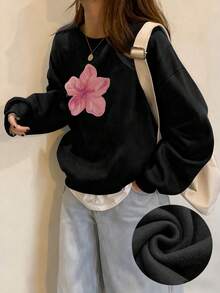 1 Áo nỉ cổ tròn in họa tiết thường ngày cho bé gái, Đồng phục học sinh, Tay dài, Thu/Đông - màu đen - Xem 8