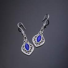 1pc 925 Sterling Silver Vintage Inlaid Cat Eye Stone Women's Earrings, Elegant Hollow Design, High-End Texture, Suitable For Daily, Vacation, Party Wear. Gift For Family, Friends, Christmas, Halloween, Valentine's Day, Birthday