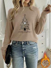 豹纹圣诞树图案休闲女式上衣，外出上衣，情人节、周年纪念日、浪漫礼物、送给她的礼物、送给女朋友的礼物、情侣装、表达爱意、我爱你、独特礼物，数量有限 - 駝色 - 查看 6