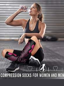 1/6 Pairs Unisex Compression Sports Socks - Charcoal Gray/Light Gray/Orange/Blue/Green/Violet Jacquard Knee-High Socks For Running, Gym, Cycling & Hiking - Multicolor - View 6