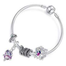 WOSTU 1 件 925 纯银美杜莎头饰蛇系列珠彩虹水晶吊坠女士手链时尚制作独特 DIY 珠宝礼物 - 銀色 - 查看 11