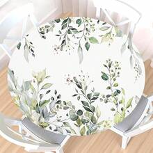 Water-Resistant Round Tablecloth With Elastic Edge For 40-44" Tables - Daily-eucalyptus - View 1