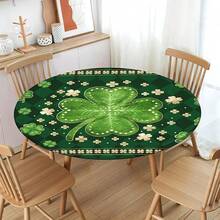 Water-Resistant Round Tablecloth With Elastic Edge For 40-44" Tables - Luck-st Shamrock - View 10