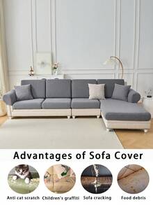 1pc Chenille Jacquard Non-Slip Sofa Seat Cushion Cover, Soft & Skin-Friendly, Pet-Proof, Elastic Sofa Slipcover, Suitable For L-Shaped Combination Sofa And 1/2/3/4 Seat Sofa, Spring/Autumn (Sold Individually) - Dark Grey - View 6